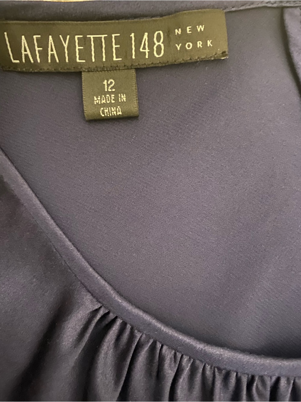Lafayette 148 New York Navy Crew Neck 100% Silk Blouse Sz 12 L | Classic Luxury - Picture 8 of 9